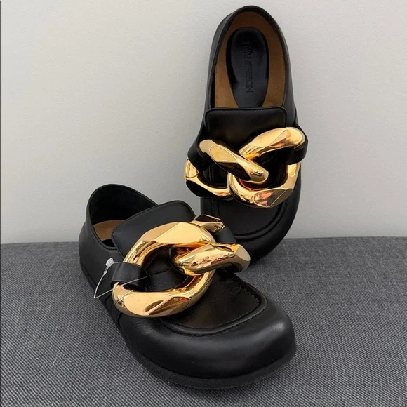 NEW JW Anderson Chain leather loafers Size IT 37 US 7 Back/ Gold - Picture 10 of 13